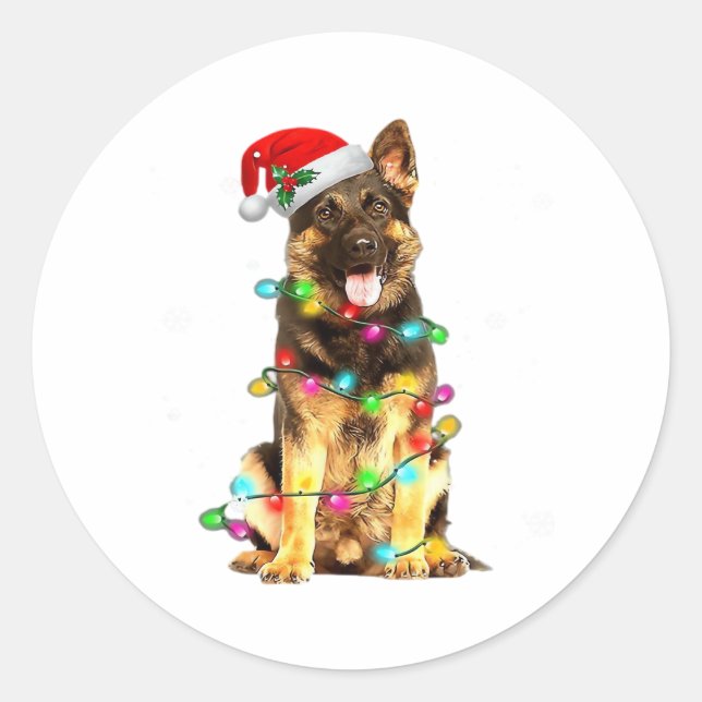 German Shepherd Dog Tree Christmas Sweater Xmas Do Runder Aufkleber (Vorderseite)