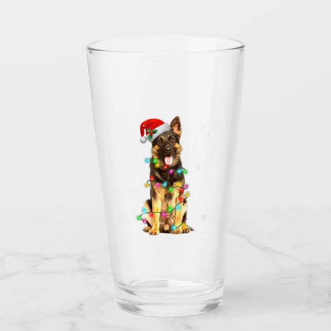 German Shepherd Dog Tree Christmas Sweater Xmas Glas (Vorderseite)