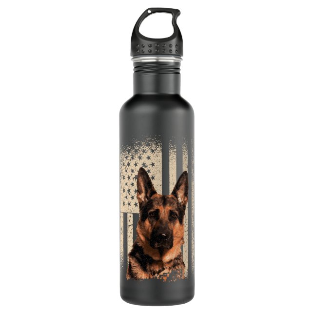 German Shepherd Dog USA Men Frau Patriotic Memori Edelstahlflasche (Vorderseite)