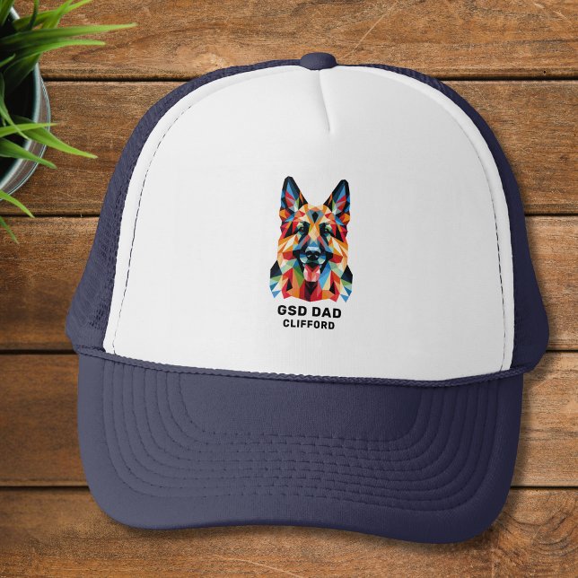 German Shepherd Dog Vater Personalisiert Low Poly  Truckerkappe (Personalize with name or edit/replace/delete text as required. )