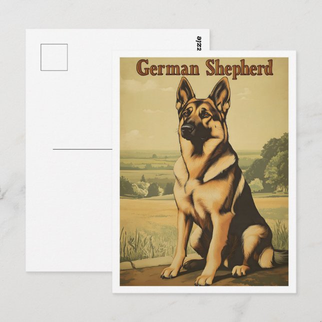 German Shepherd Dog Vintage Art Postkarte (Vorne/Hinten)