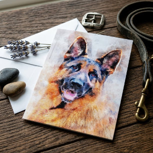 German Shepherd Dog Watercolor Portrait 01 Dankeskarte