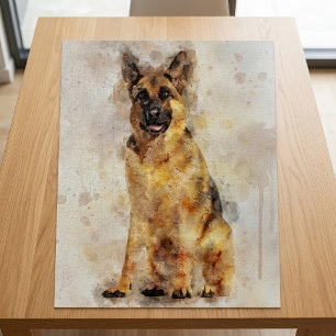 German Shepherd Dog Watercolor Portrait 03