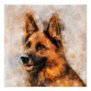 German Shepherd Dog Watercolor Portrait 04 Fotodruck