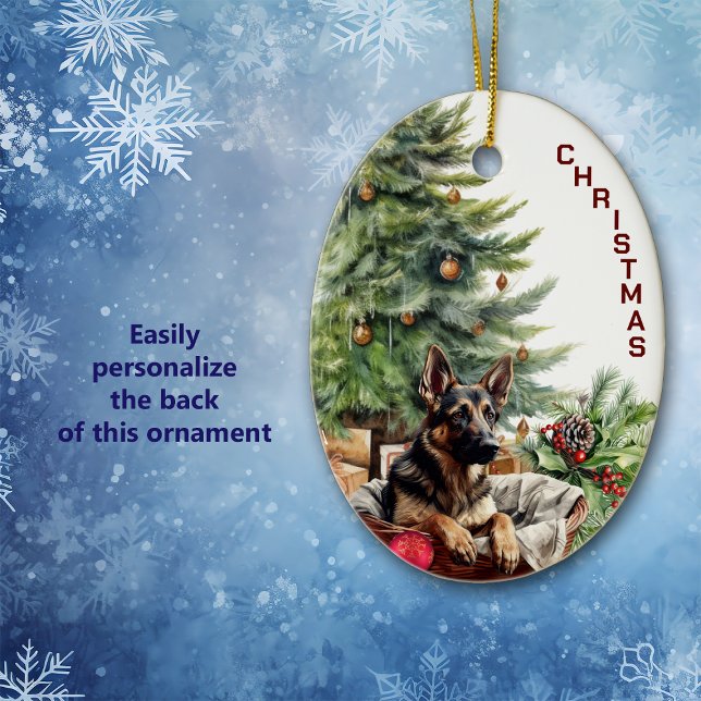 German Shepherd Dog Wicker Basket Keramik Ornament (Von Creator hochgeladen)
