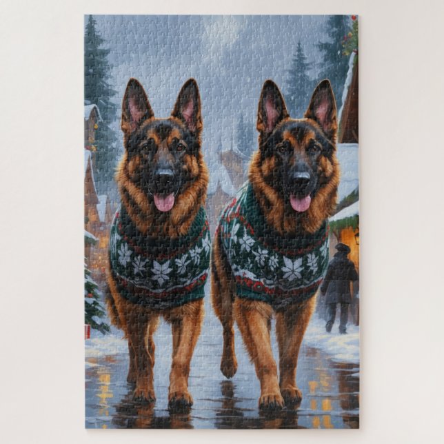 German Shepherd Dogs Christmas Snow Holiday (Vertikal)