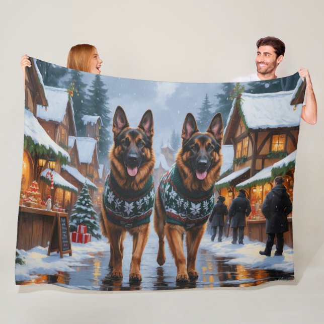 German Shepherd Dogs Christmas Snow Holiday Fleecedecke (Beispiel)