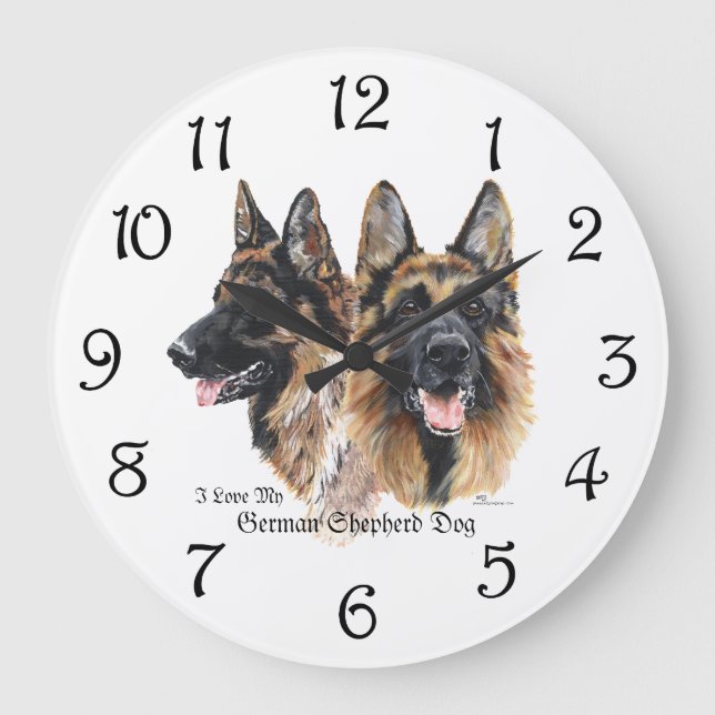 German Shepherd Dogs Große Wanduhr (Vorderseite)