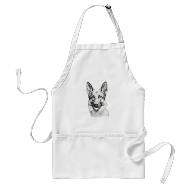 German Shepherd Drawing Portrait Apron | Dog Lover Schürze (Vorne)