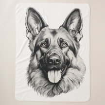 German Shepherd Drawing Portrait Sherpa Blanket