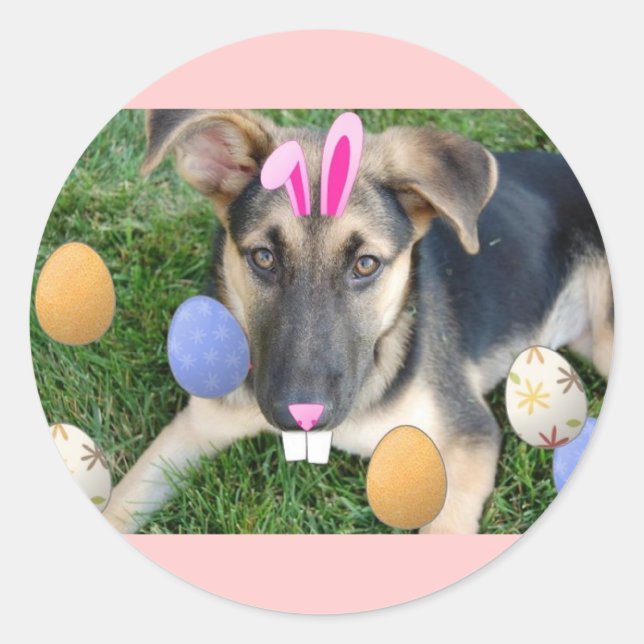 German Shepherd Easter Puppy Runder Aufkleber (Vorderseite)