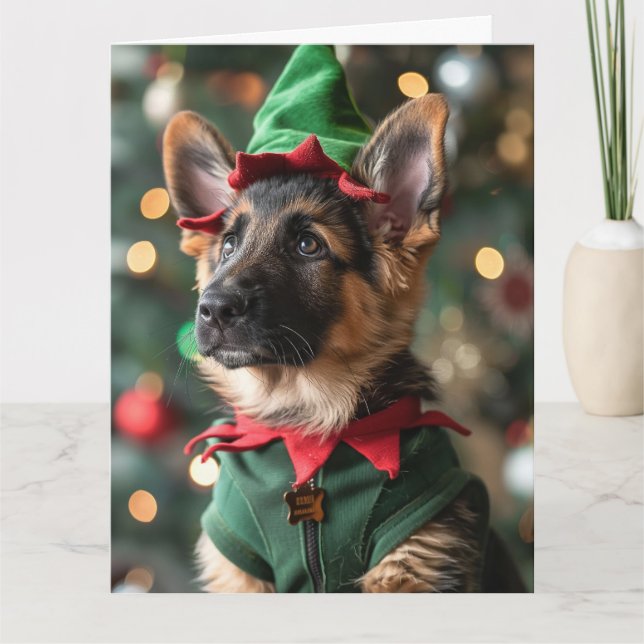 German Shepherd Elf Puppy Christmas Card Karte (Vorderseite)