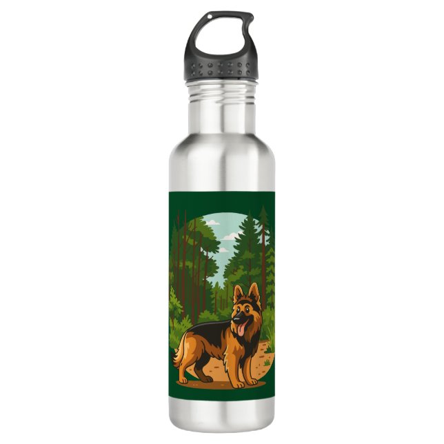 German Shepherd Forest Adventure Dog  Edelstahlflasche (Vorderseite)