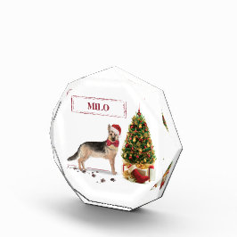 German Shepherd Funny Christmas Dog mit Baum Fotoblock