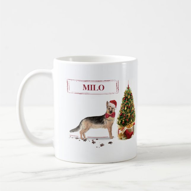 German Shepherd Funny Christmas Dog mit Baum Kaffeetasse (Links)