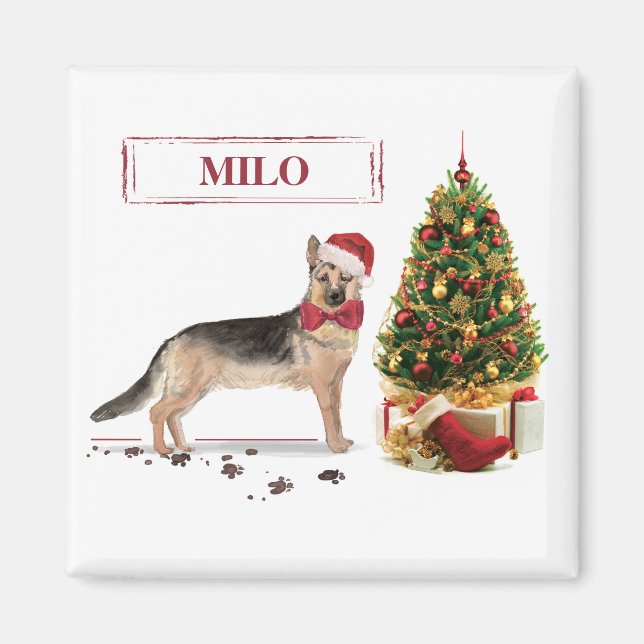 German Shepherd Funny Christmas Dog mit Baum Magnet (Vorne)