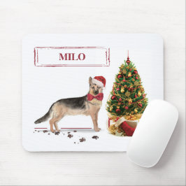 German Shepherd Funny Christmas Dog mit Baum Mousepad