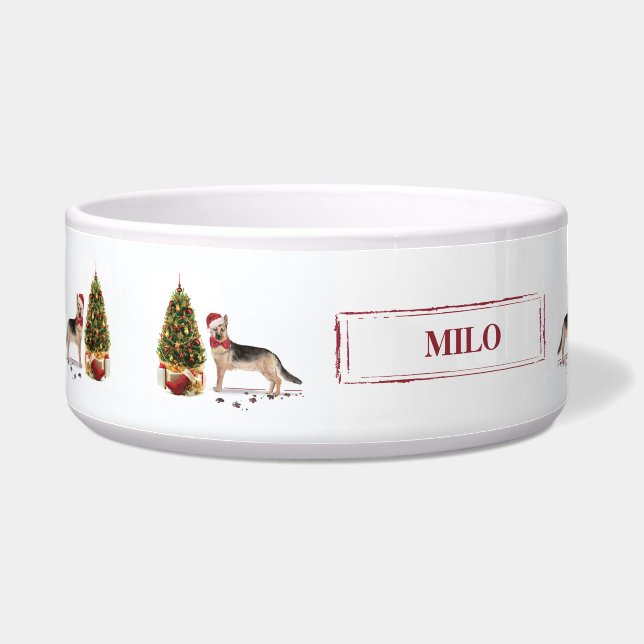 German Shepherd Funny Christmas Dog mit Baum Napf (Links)