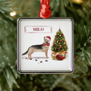 German Shepherd Funny Christmas Dog mit Baum Ornament Aus Metall