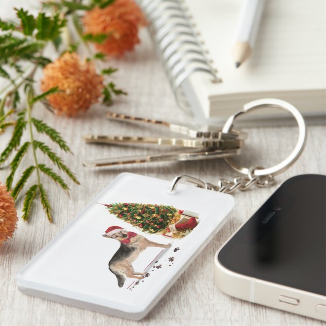 German Shepherd Funny Christmas Dog mit Baum Schlüsselanhänger (Vorderseite rechts)