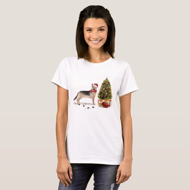 German Shepherd Funny Christmas Dog mit Baum T-Shirt (Vorne ganz)