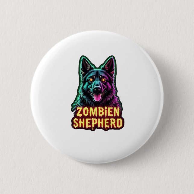 German Shepherd GSD Shep Zombie Dog Halloween Esse Button (Vorderseite)