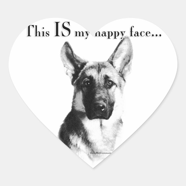 German Shepherd Happy Face Herz-Aufkleber (Vorderseite)