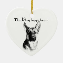 German Shepherd Happy Face Keramik Ornament