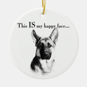 German Shepherd Happy Face Keramik Ornament