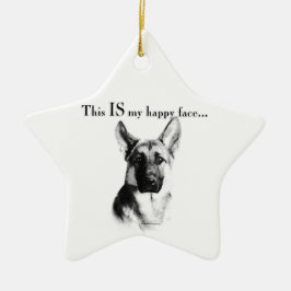 German Shepherd Happy Face Keramik Ornament