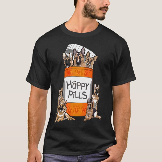 German Shepherd Happy Pills T-Shirt (Vorderseite)
