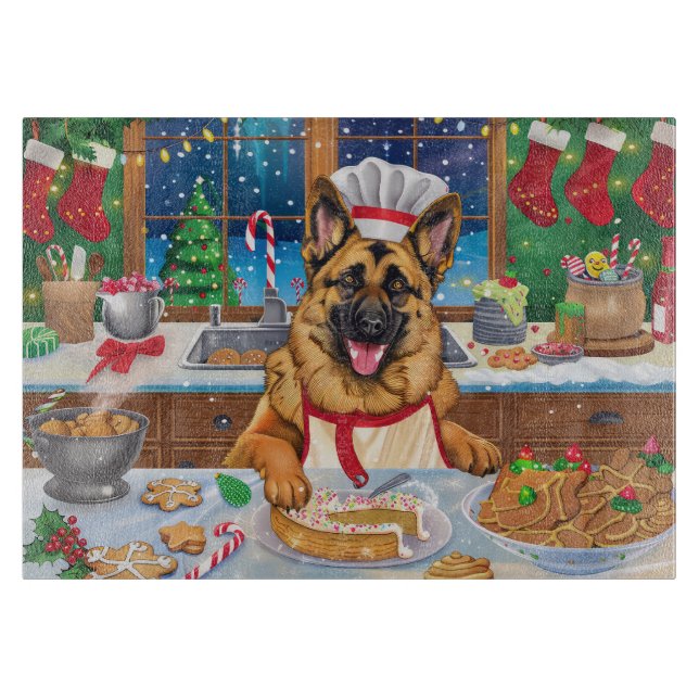 German Shepherd Holiday Baking: Festliche Weihnach Schneidebrett (Vorderseite)
