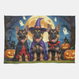 German Shepherd Hunde Pumpkin Halloween Funny Geschirrtuch