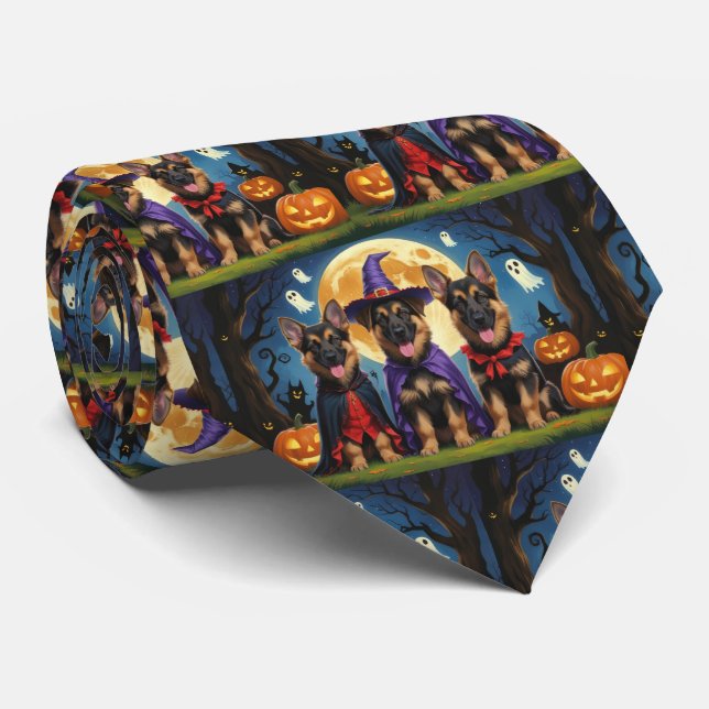 German Shepherd Hunde Pumpkin Halloween Funny Krawatte (Gerollt)