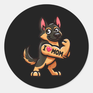 German Shepherd I Liebe Mama Funny Dog Tattoo Runder Aufkleber