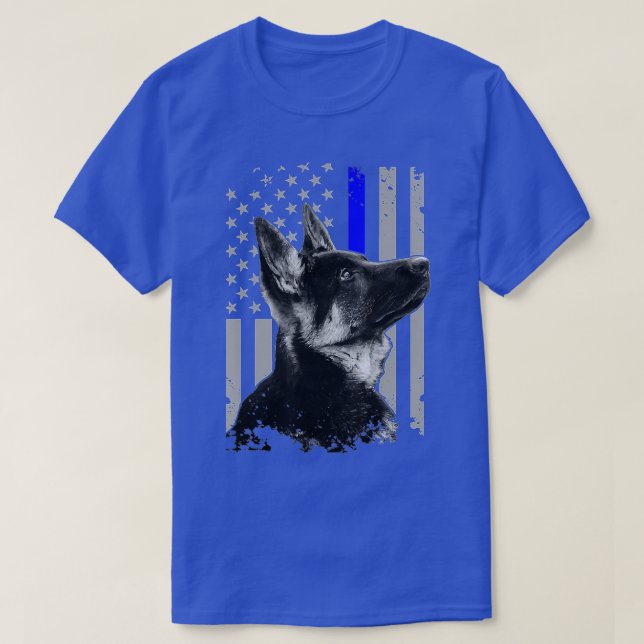 German Shepherd K9 Unit Thin Blue Line Flag Police T-Shirt (Design vorne)