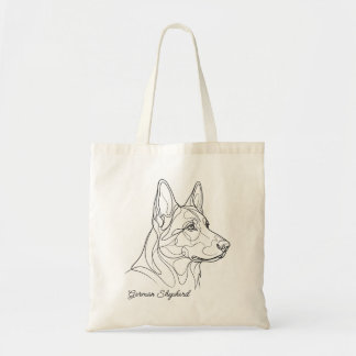 German Shepherd Line Drawing Custom Pet Name Tragetasche