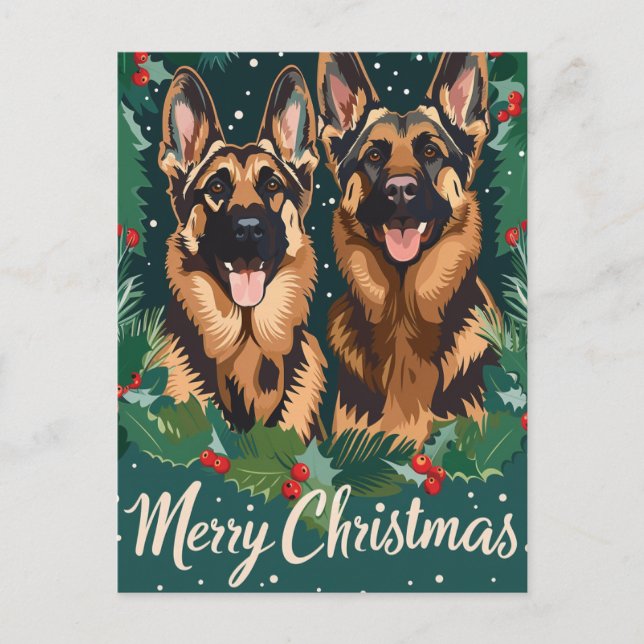 German Shepherd Merry Christmas Postkarte (Vorderseite)