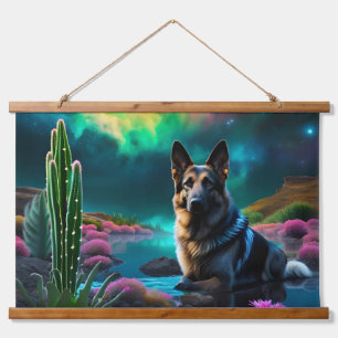 German Shepherd on a Alien World Wandteppich Mit Holzrahmen