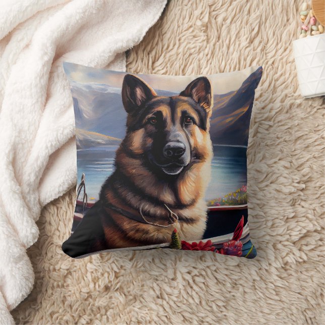 German Shepherd on a Paddle: Ein Landschaftliches  Kissen (Decke)