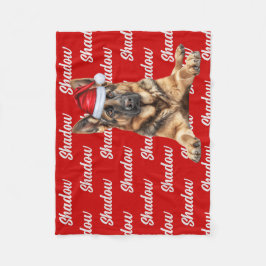 German Shepherd on Red with Name Christmas Dog Fleecedecke
