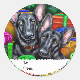 German Shepherd Open Geschenke Blk Weihnachtsgesch Runder Aufkleber