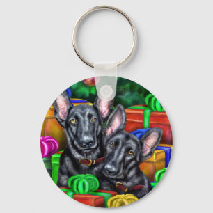 German Shepherd Open Gifts Blk Christmas Schlüsselanhänger