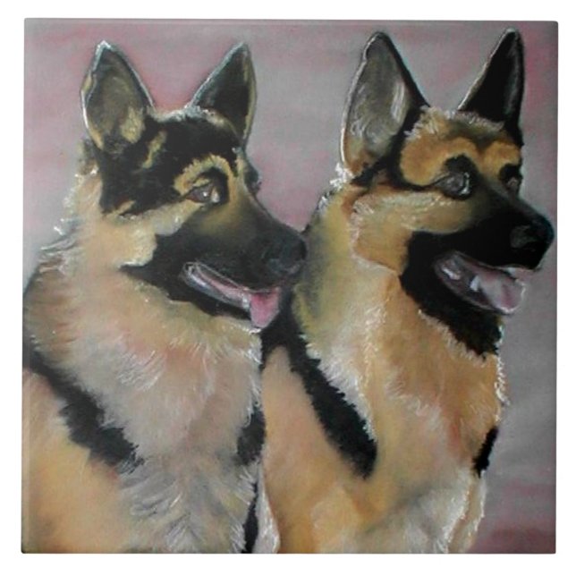 German Shepherd Pair Tile Fliese (Vorderseite)