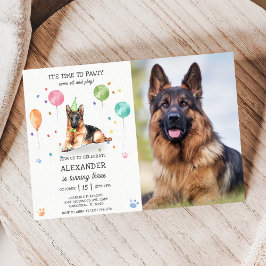 German Shepherd Pawty Puppy Birthday Pink Foto Einladung