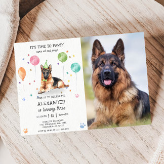 German Shepherd Pawty Puppy Birthday Pink Foto Einladung