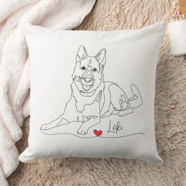 German Shepherd Pet Line Art with Name Kissen (Decke)