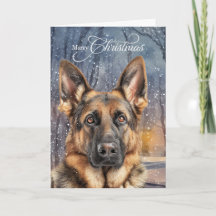 German Shepherd Pine Winter Forest Christmas