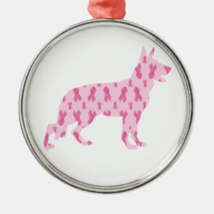 German Shepherd Pink Cancer Ribbons Silbernes Ornament