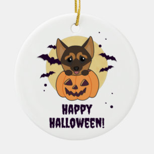 German Shepherd Pumpkin Hunde Happy Halloween Cera Keramik Ornament